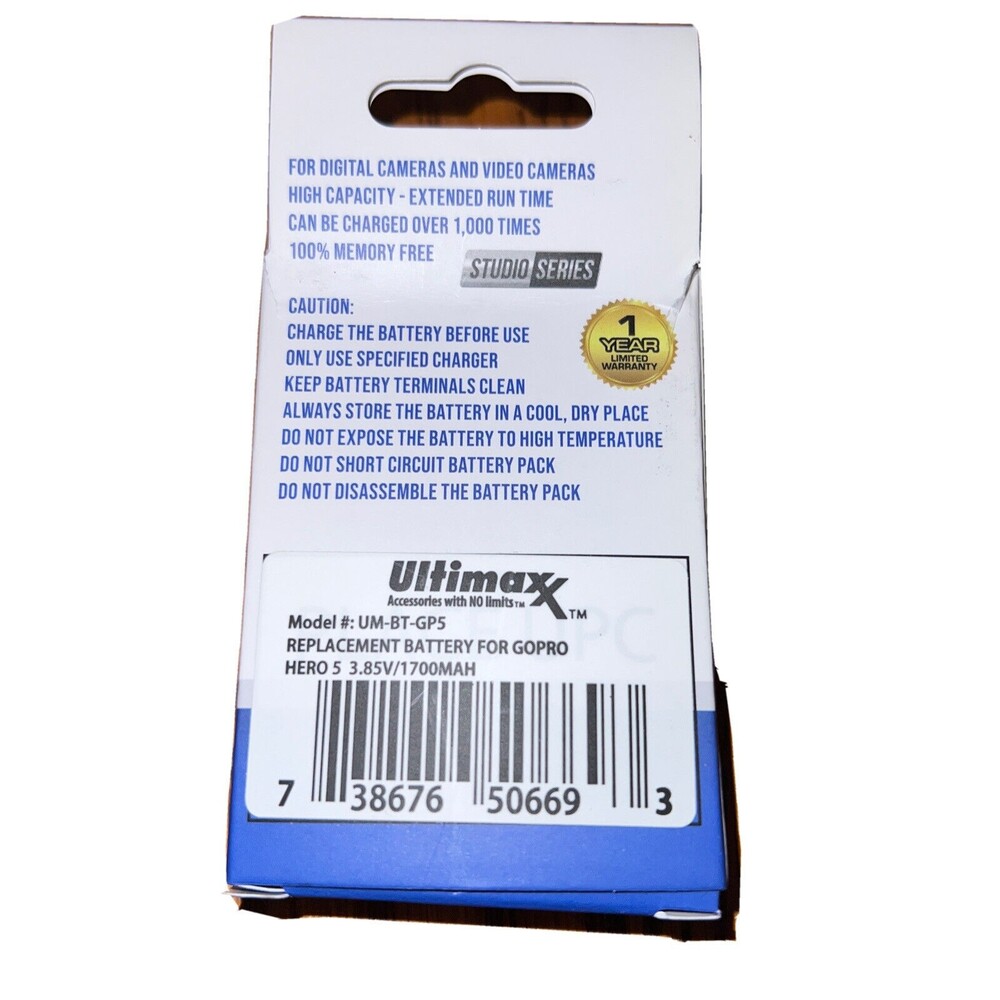 Rechargeable Battery for GoPro HERO 5 6 7 8 HERO8 HERO7 HERO6 HERO5 Black - Picture 2 of 4